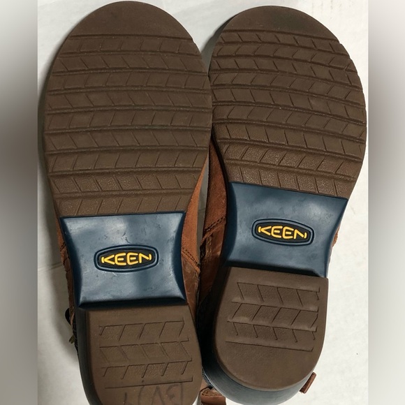 Keen Brown Suede Ankle Booties with Navy Strap Detail - Picture 9 of 11